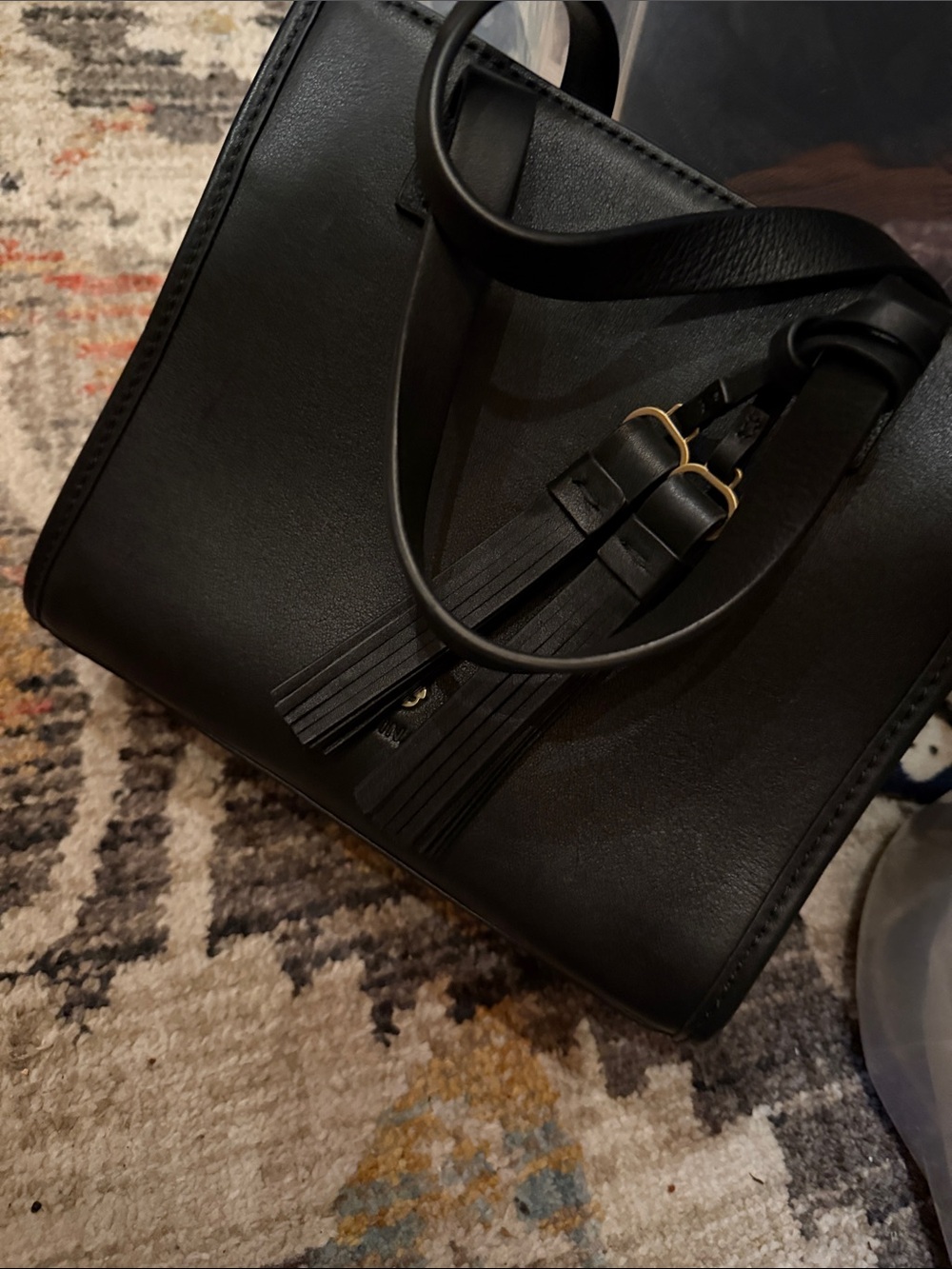 Spartina 449 Black Leather Tassel Shoulder Bag